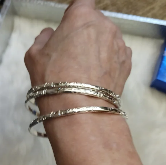 STERLING Silver Bangle Bracelets - Set of 3